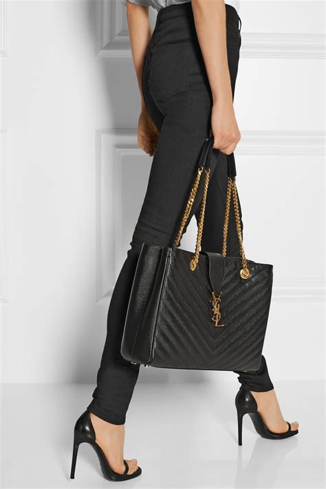 medium leather tote black ysl|ysl large quilted tote bag.